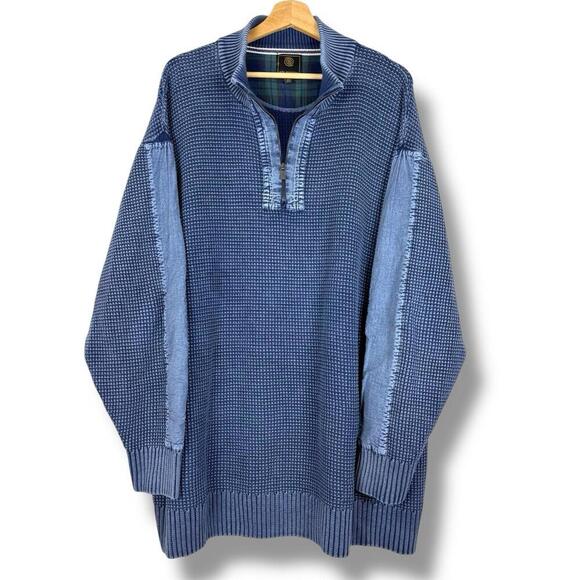 F/X Fusion Blue Half Zip Cotton Sweater Denim Patchwork Sz 2XL Chunky Knit Blue - Picture 1 of 10